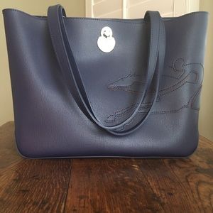 New Longchamp Leather Tote Bag Purse Navy